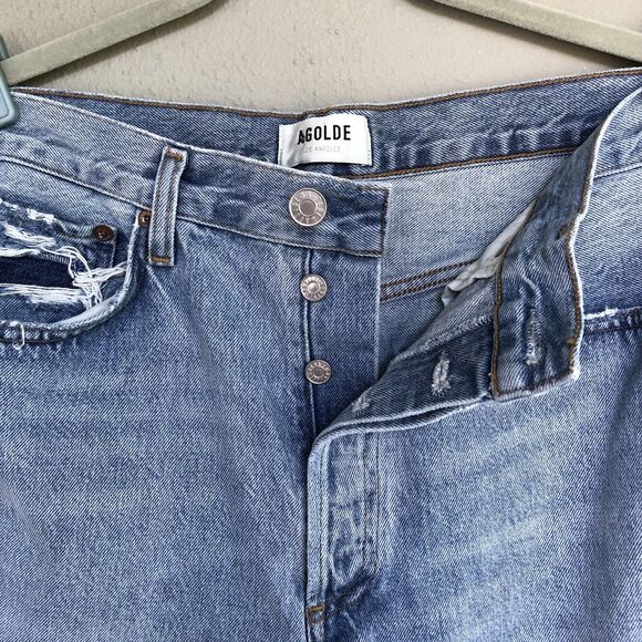 AGOLDE 90s Mid Rise Loose Fit Jeans Women 33 Snapshot Distressed Light Wash - Picture 5 of 15